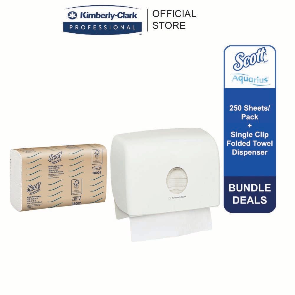 Kimberly Clark *Kimberly Clark Scott Aquarius™ Multifold Hand Towel Dispenser Single 70220 with Scott Hand Towel - Multifold, 38002- 16 packs [BUNDLE SET]