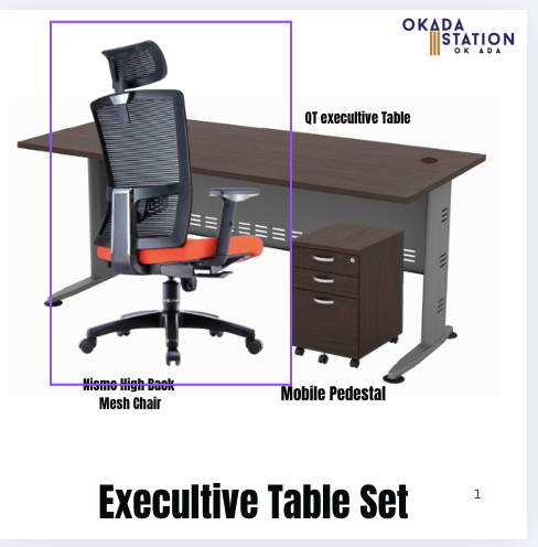 EXECULTIVE TABLE SET / WITH MOBILE PEDESTAL / WITH HIGH BACK MESH CHAIR