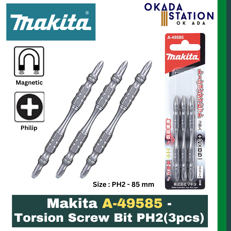 Makita A-49585 - Torsion Screw Bit PH2(3pcs) / 85mm Torsion Screw Bit / Torsion Screw Bit / Screw Bit / PH2 / Magnetic Screw Bit