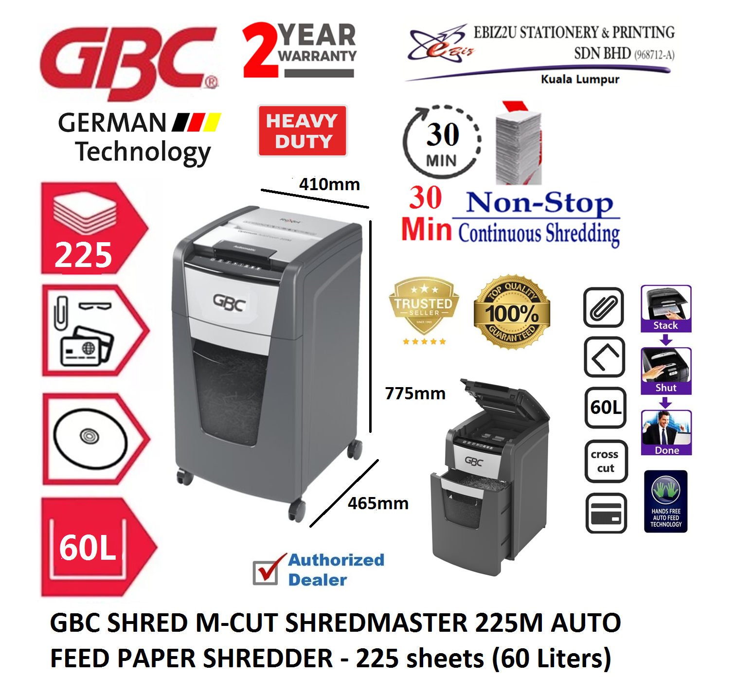 GBC SHRED M-CUT SHREDMASTER 225M AUTO FEED PAPER SHREDDER - 225 sheets (60 Liters) (Micro Cut, Paper Shredder, Shredder Machine, Office Shredder, Heavy Duty Shredder, Mesin Penghancur Kertas)