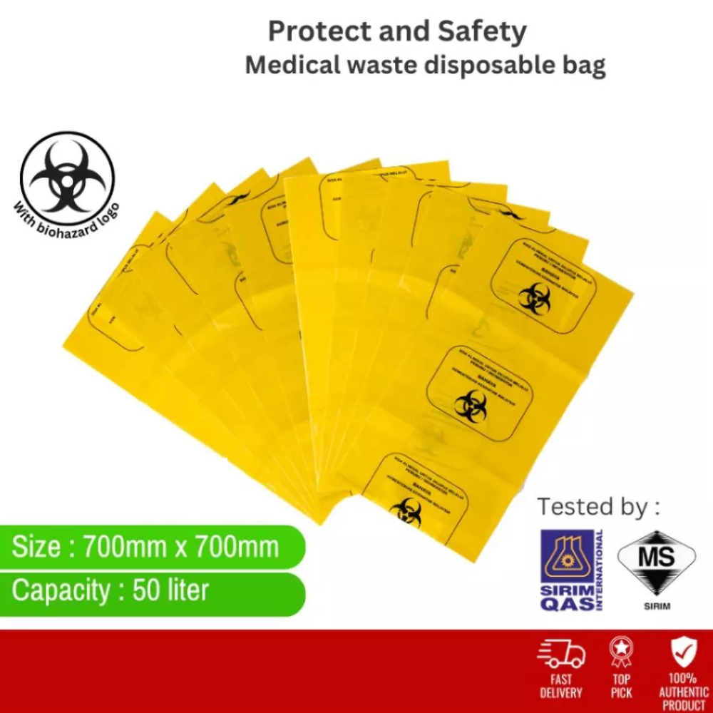 Biohazard Yellow Bag Medical Clinical Waste Disposal Bag 50L (700mmx700mm)(50pcs)