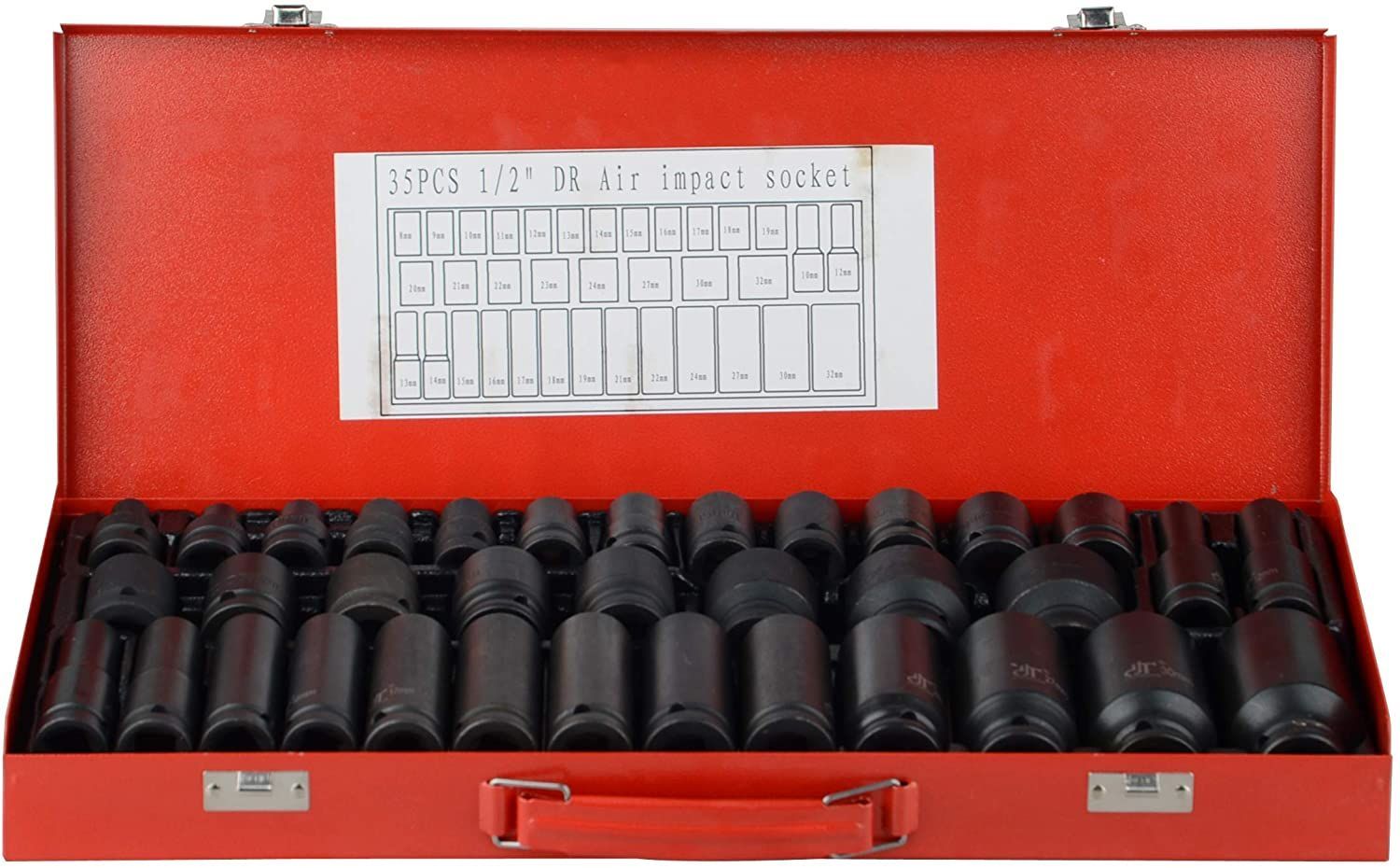QS 35pcs 1/2" 8-32mm Deep Impact Ratchet Wrench Socket Set Metric Tool Set Hex 6 Points Socket Sleeve Air Impact Socket