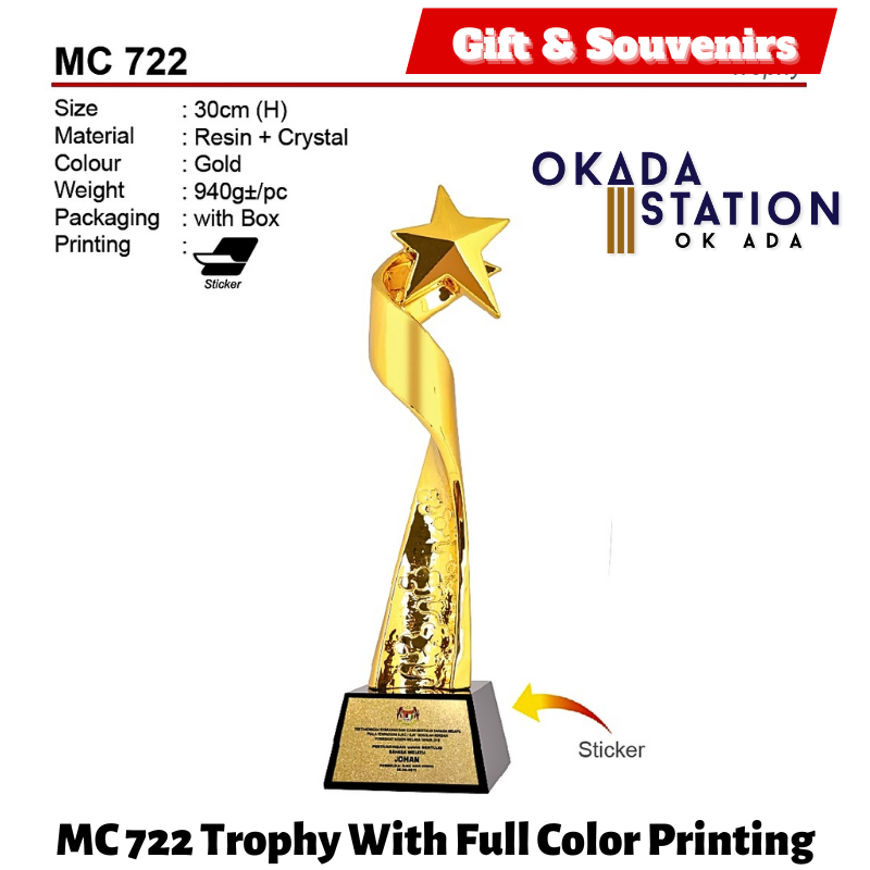 GIFT & SOUVENIRS : MC 722 TROPHY WITH FULL COLOR PRINTING / CRYSTAL AWARD / AWARD TROPHY / TROFI / 30CM(H) / 1PC
