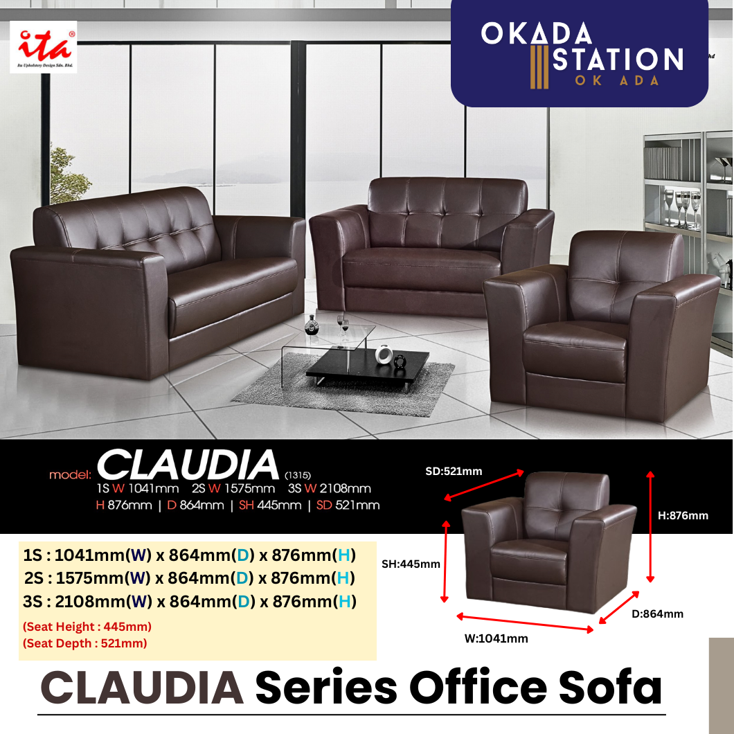 CLAUDIA SERIES OFFICE SOFA - ALL SIZE / SINGLE SEATER / DOUBLE SEATER / TRIPLE SEATER / 1+2+3 SEATER SET / VISITOR SOFA / PU LEATHER / FABRIC / SOFA PELAWAT / SOFA PEJABAT / SOFA / CLAUDIA 1315
