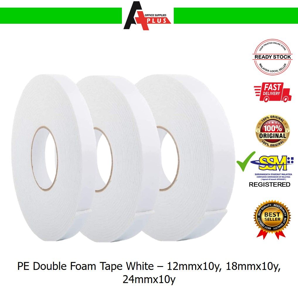 PE Double Foam Tape White / Pita Pelekat Dua Belah - 12mmx10y, 18mmx10y, 24mmx10y