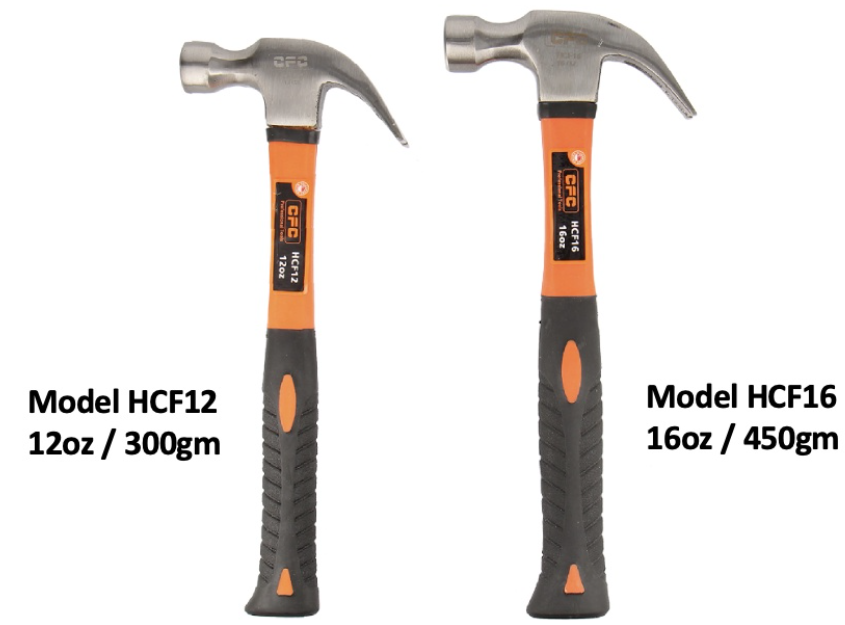 CFC PROFESSIONAL TOOLS - HEAVY DUTY CLAW HAMMER, FIBREGLASS HANDLE 12OZ / 16OZ AVAILABLE (HCF12 / HCF16)