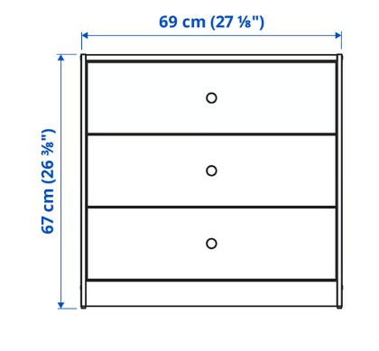 GURSKEN Chest of 3 drawers, light beige, 69x67 cm