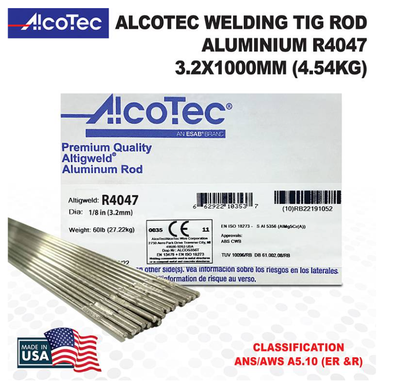 RIGHTWELL ALCOTEC R4047 ALUMINUM TIG WELDING ROD 3.2MM (4.54KG)