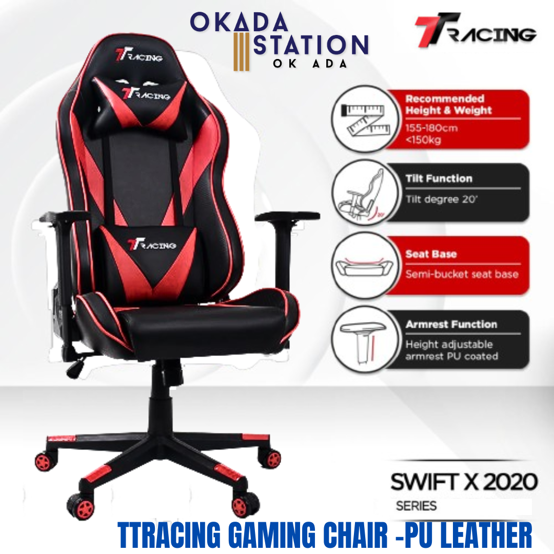 TTRACING SWIFT X 2020 PU LEAHTER ERGONOMIC GAMING CHAIR - ALL COLOR / SWIFT X 2020 SERIES / TTRACING GAMING CHAIR / ERGONOMIC GAMING CHAIR / COMPUTER CHAIR FOR PC GAMING / GAMING CHAIR / KERUSI PERMAINAN / PU LEATHER / CHAIR
