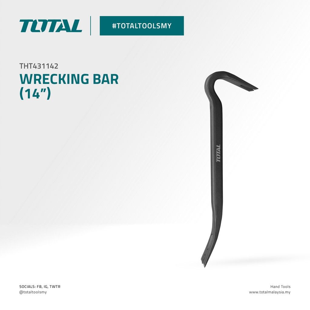 TOTAL WRECKING BAR TO REMOVE NAIL PRY OBJECT/LOOSE BOARD APART SMALL CROWBAR (14") THT431142