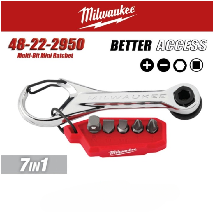 MILWAUKEE 48-22-2950 (7-IN-1) MULTI BIT MINI RATCHET SET SCREWDRIVER BIT SET
