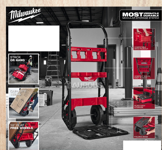 MILWAUKEE PACKOUT 2 WHEEL CART FOLDABLE TROLLEY 182KG CAPACITY 10'' WHEEL