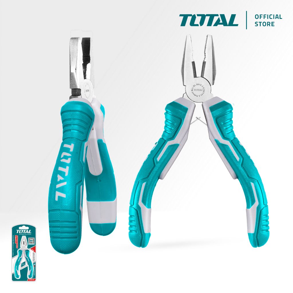 TOTAL MINI COMBINATION PLIERS POLISHED STEEL WITH ANTI-RUST OIL & TWO-TONE RUBBER HANDLE (4.5") THTMN156