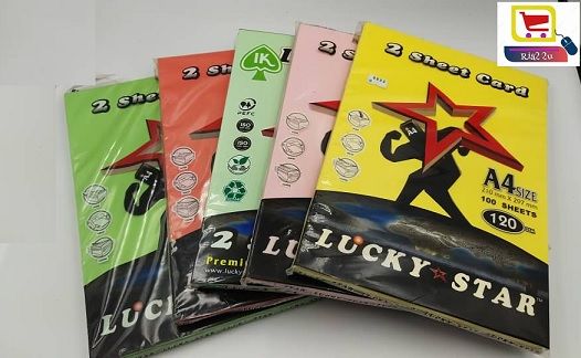 Lucky Star A4 2 Sheet Card 120g Light Colour (WHITE, IVORY ,GREEN, YELLOW, PINK, PURPLE, BLUE ,M.GREEN, ROSE, PEACH)
