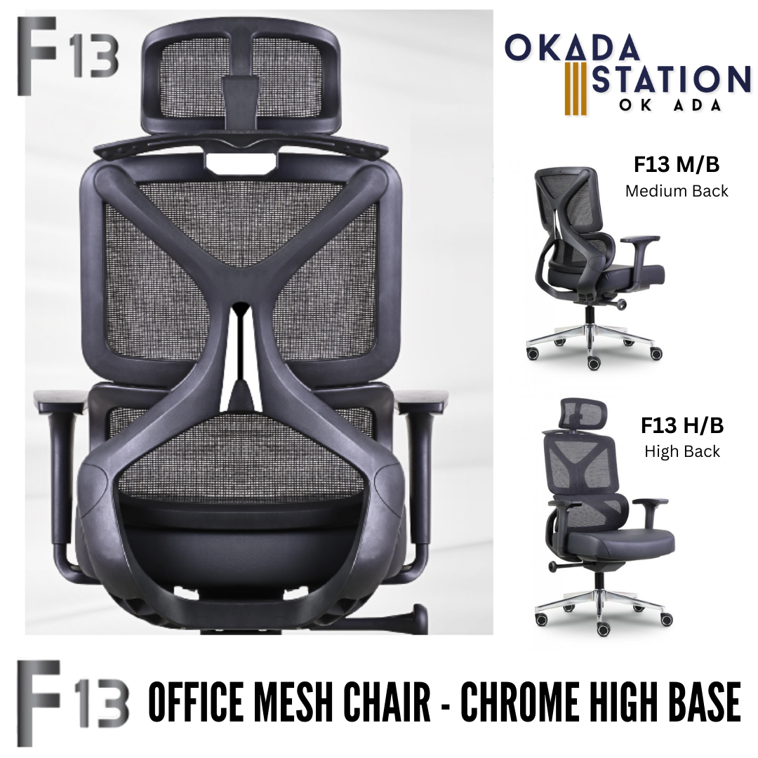 F13 ERGONOMIC OFFICE MESH CHAIR - ALL SIZE / MESH SERIES / OFFICE CONFERENCE CHAIR / OFFICE SWIVEL CHAIR / EXECUTIVE CHAIR / DIRECTOR CHAIR / MESH CHAIR / OFFICE CHAIR / CHROME BASE / FABRIC / PU LEATHER / F13