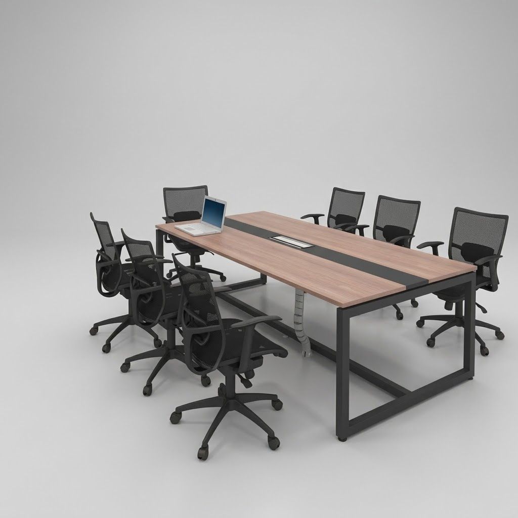 Meeting Table With 6 Units Medium Back Mesh Chair Set / Meja Mesyuarat / Office Table / UP697(M) Medium Back Mesh Chair / Rectangular ConferenceTable SL55 Series / SVB 18