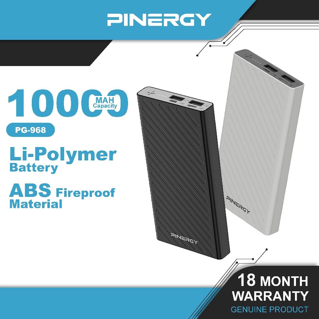 PINERGY 10000mAh Portable Slim Li-Polymer PG-968 (Free Premium Bag)