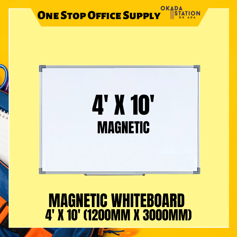 Whiteboard Magnetic / Single Sided Whiteboard With Aluminium Frame 4' x 10' / Whiteboard / Magnetic Whiteboard / Frame / Whiteboard with Aluminium Frame / White Board 4'x 10' / SMB-410