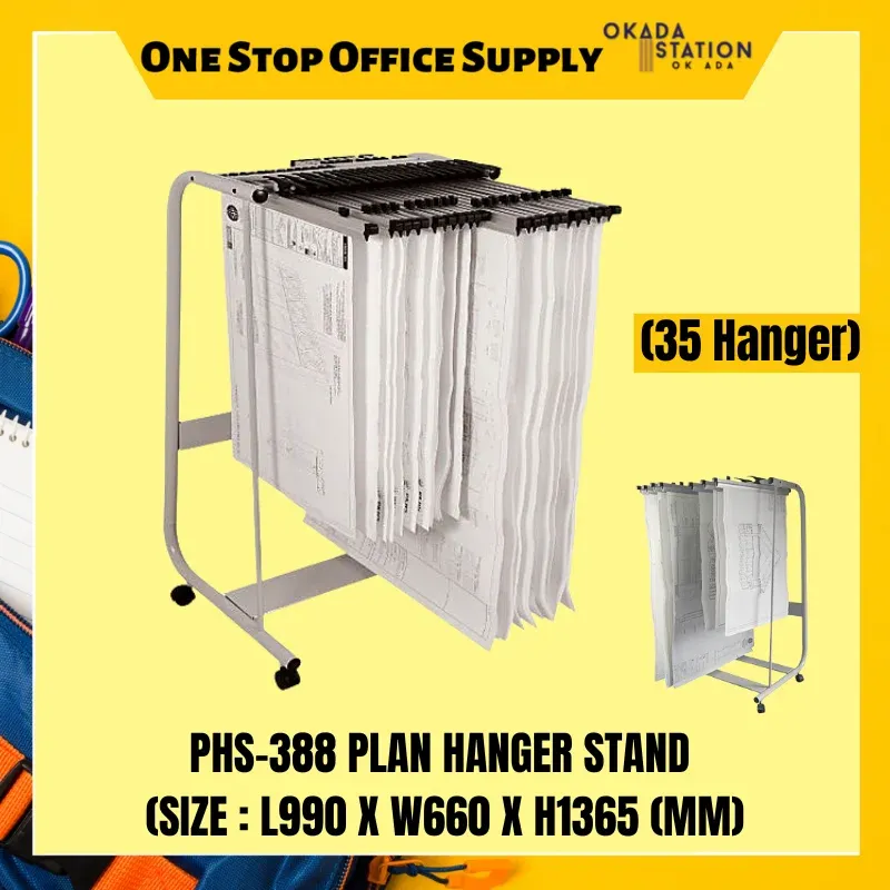 PHS-388 PLAN HANGER STAND (35 HANGER) - L990 X W660 X H1365 (MM) / PLAN HANGER STAND / DRAWING HANGER TROLLEY / HANGER STAND / 35 HANGER