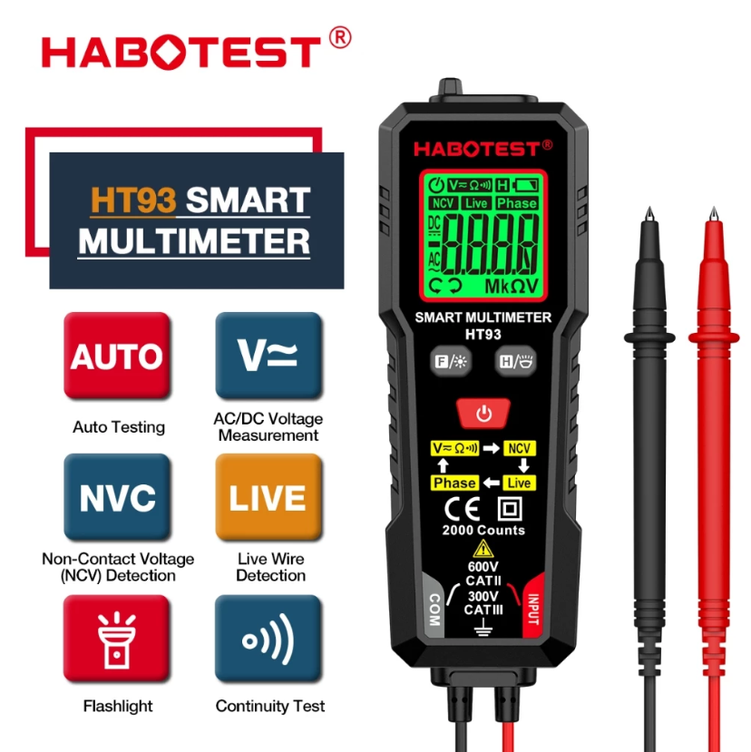 HABOTEST HT93 SMART MULTIMETER AC/DC VOLTAGE 600V 2000 COUNTS TRUE-RMS AUTOMATIC