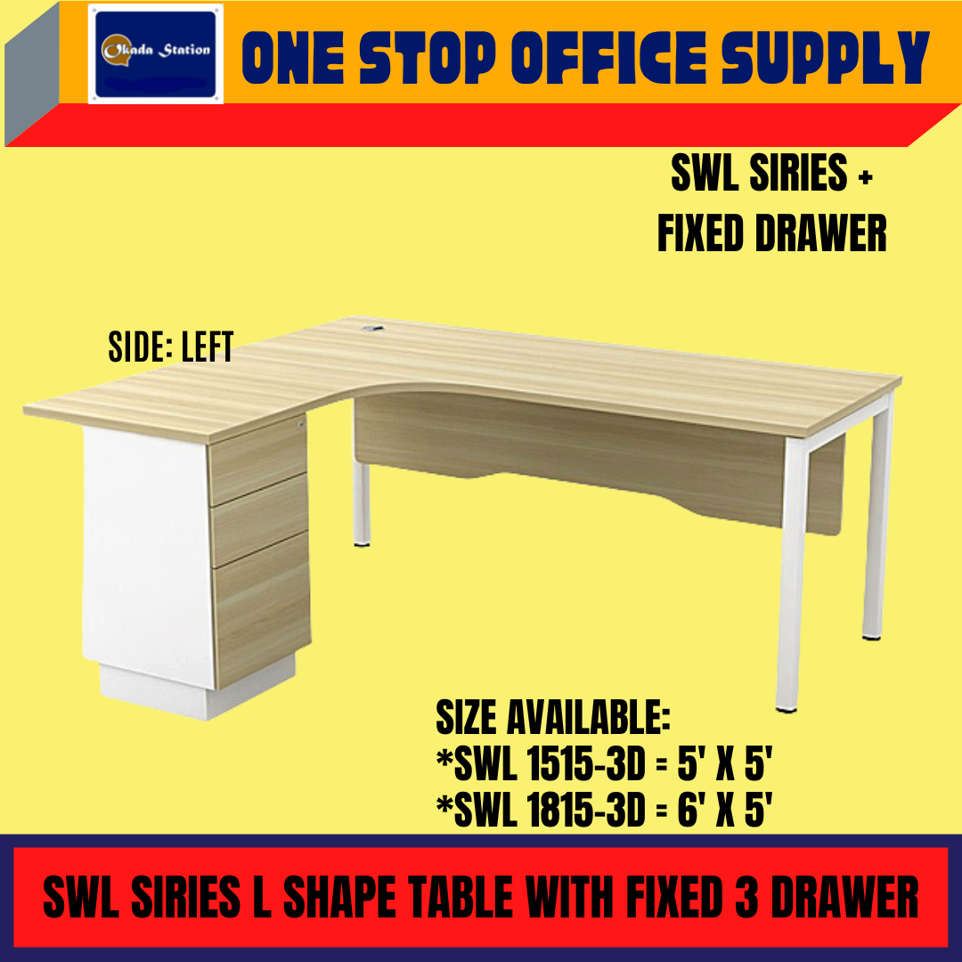 L Shape Executive Office Table With 3 Drawer Mobile Pedestal Set 5' X 5' / 6' X 5' / SWL 1515-3D / SWL 1815-3D/ Office Table / L Shape Table / Executive Office Table