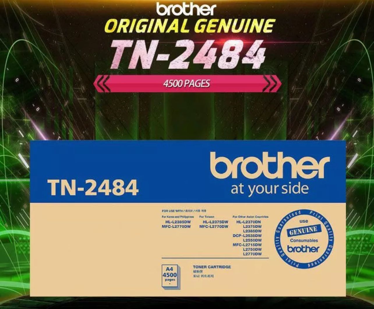Brother Original Genuine TN-2484 Black Toner for L2320D L2370DN L2385DW L2550DW L2715DW L2770DW TN2484 TN2480 TN2460