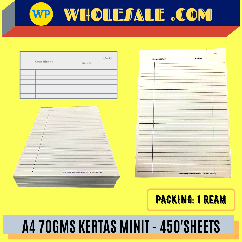 A4 70GSM KERTAS MINIT - 450'SHEETS /A4 /Kertas Minit /70gsm /Minit
