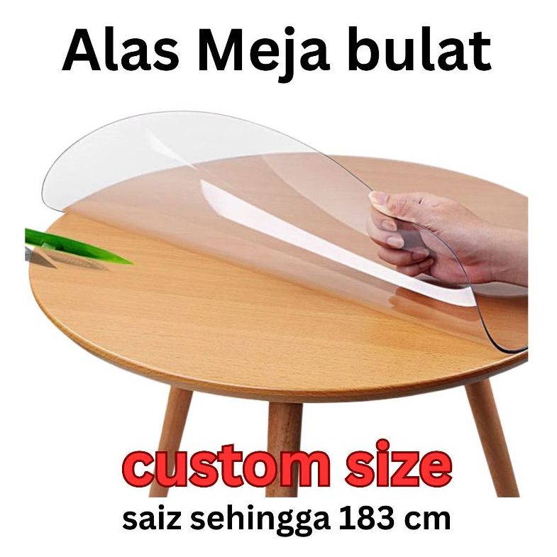 Alas meja bulat besar transparent (183cm 6FT Round table 1.5 mm PVC table mat protector)