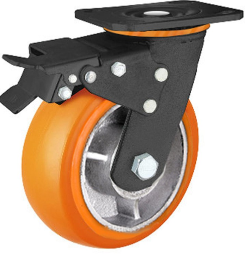 Orange 6 " industrial castor wheel Heavy Duty PU Caster Swivel Type With Lock