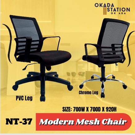 LT NT-37 ERGONOMIC LOW BACK OFFICE MESH CHAIR - PP LEG & CHROME LEG / LOW BACK MESH CHAIR / OFFICE CHAIR / MESH CHAIR / NT-37 / ERGONOMIC CHAIR / LOW BACK CHAIR