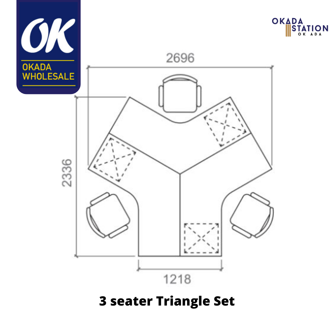 OKADA TRIANGLE SEATER FOR 3 PAXS , TRX-3, MEJA TIGA SEGI WORKSTATION FOR 3 SEATER