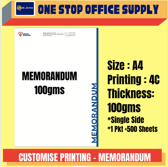 A4 TNB MEMORANDUM / 100GMS SIMILI PAPER / 4 COLOUR PRINTING / SINGLE SIDE / LETTERHEAD