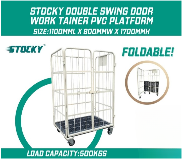 STOCKY WORK TAINER WITH DOUBLE SWING DOOR WITH LOCK C/W PP BASE UP TO 500KG FOLDABLE