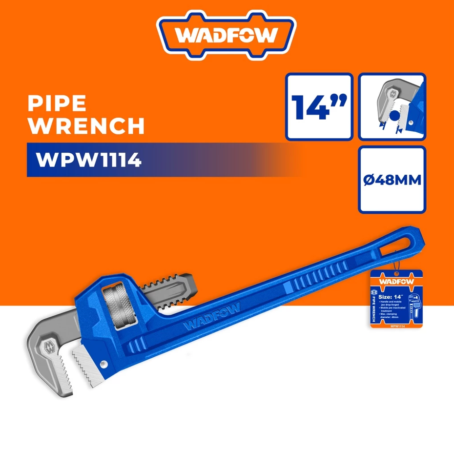 WADFOW PIPE WRENCH DROP-FORGED CARBON STEEL (14"/48MM) (WPW1114)