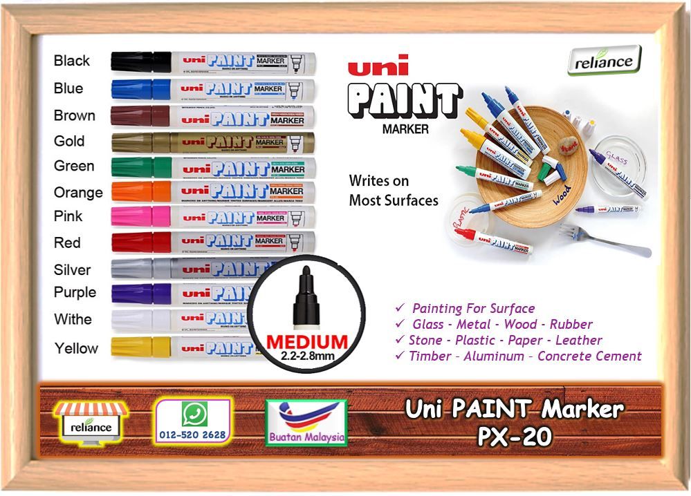 Uni Paint Marker PX-20 (2.2mm Writing Width) / Permanent Paint Marker / Berwarna Marker # Oil Base # Acid-Free & Non-Toxic # Surface Glass - Metal - Wood - Rubber - Stone - Plastic - Paper - Leather # RP0541 ( KTT : 1 Batang )