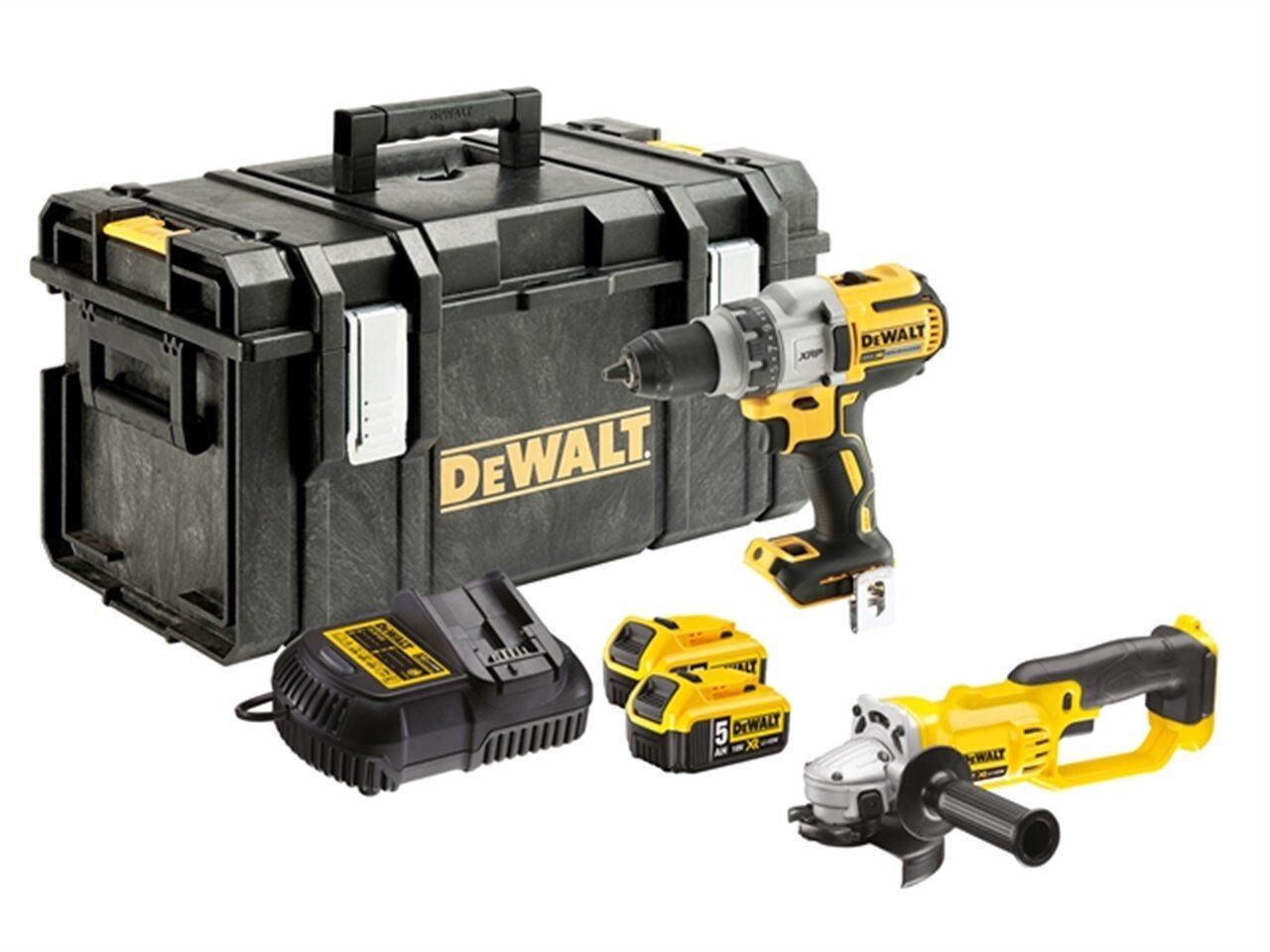DeWalt *DeWalt 18V XR Combi Drill + Angle Grinder Twin Pack + ToughSystem DS300 - DCK278P2