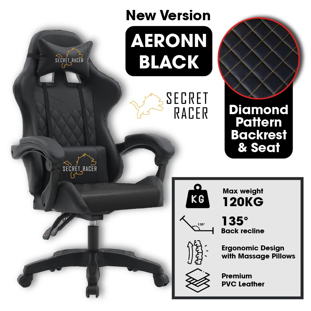 GAMING CHAIR OFFICE ERGONOMIC HEAVY DUTY RECLINER (AERONN BLACK) (NEW VERSION)