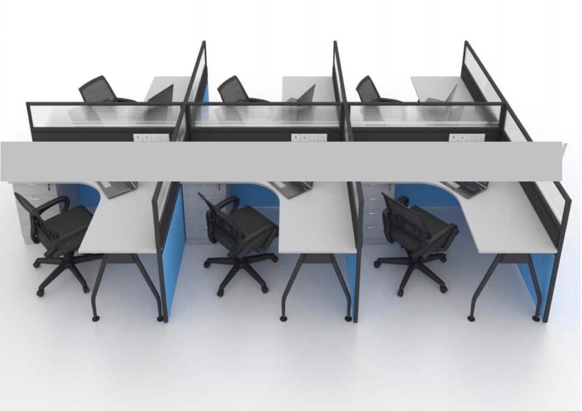 5 ft Cubicle 6 Seater Workstation with L-Shaped Table with A Leg OFIM22030-6 (1set) + Ergonomic High Back Chair (6 unit) + 3 Drawer Mobile Padestal (6 unit)