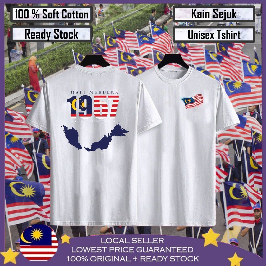 1957 Merdeka Malaysia Day Baju Viral Lelaki Men T shirt 100% Cotton Baju Tshirt lelaki Perempuan Lelaki