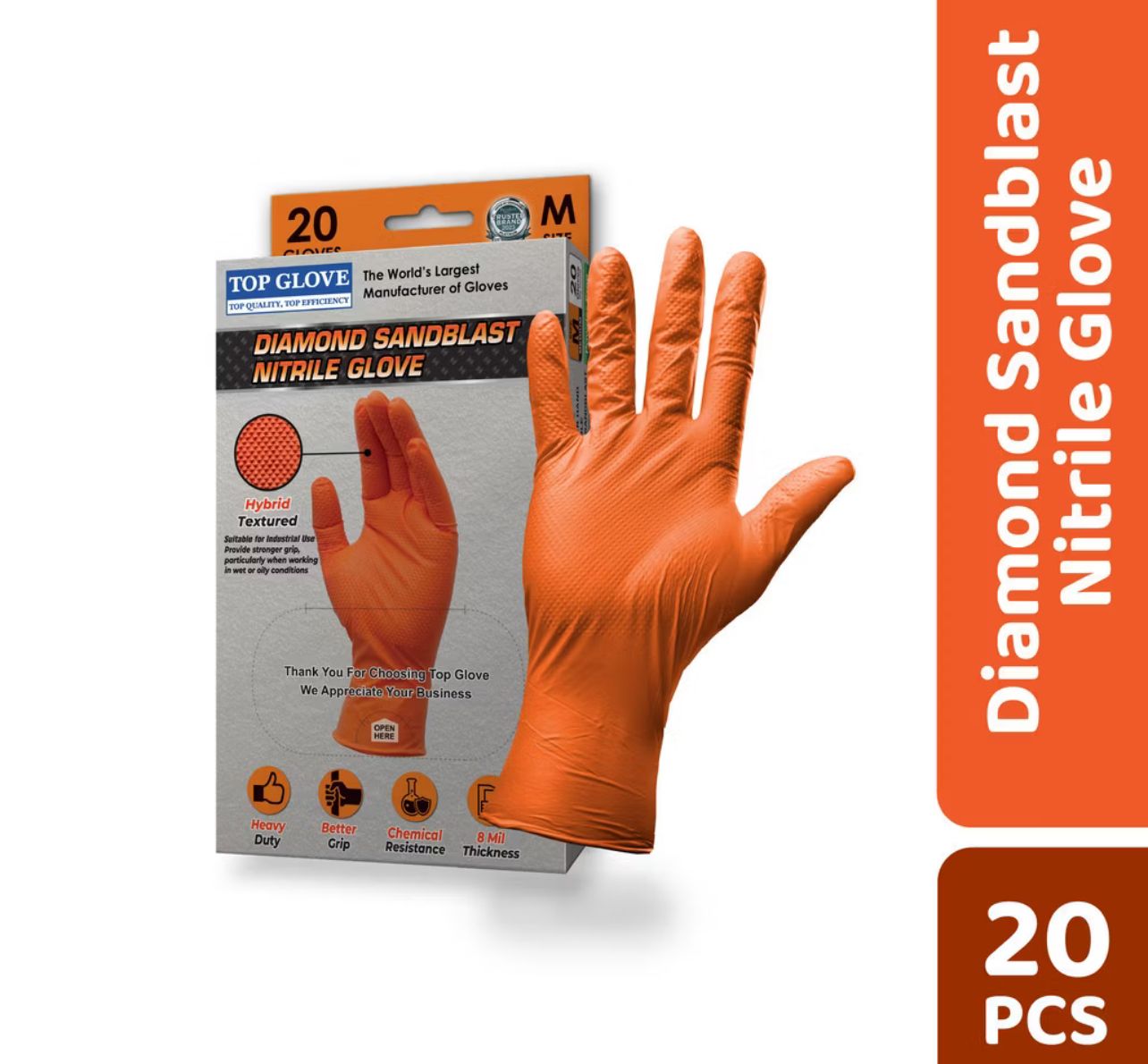 Top Glove Nitrile Powder Free Glove |20 Pcs Per Box| Top Glove Diamond Sandblast Textured