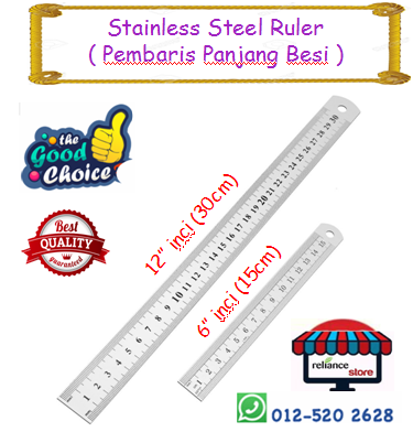 Stainless Steel Ruler - 15cm & 30cm / Pembaris Besi / Pembaris Panjang # Panjang : 6" inci & 12" inci # RP-0051-02 ( KTT : 1 Unit )