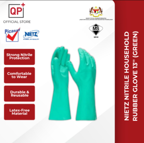 NIETZ NITRILE HOUSEHOLD RUBBER GLOVE 13'' (GREEN) l SARUNG TANGAN GETAH l 家务手套-18" (L/9)