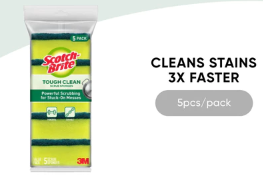 3M *3M™ Scotch-Brite® Tough Clean Scrub Sponge, Cleans Stains 3x Faster, 5 pcs/pack, For dishwashing