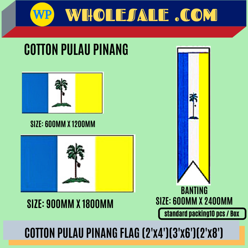 Penang Flag / Flag / Penang State Flag / Pulau Pinang Flag / Polymesh Cotton / 2'x4' / 3'x6' / 2'x8' / F1504-PG / F15060-PG / F15064-PG / Bendera Pulau Pinang / Bendera