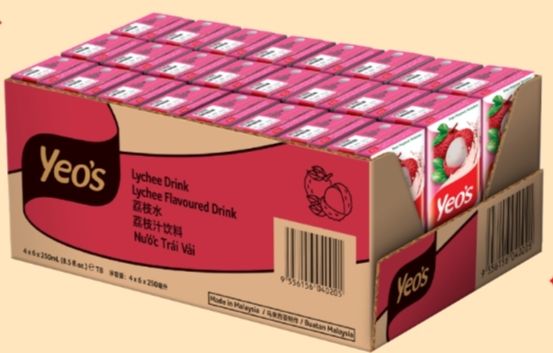 YEO'S LYCHEE DRINK 6脳250 ML 脳 4 PACK (1 CARTON)
