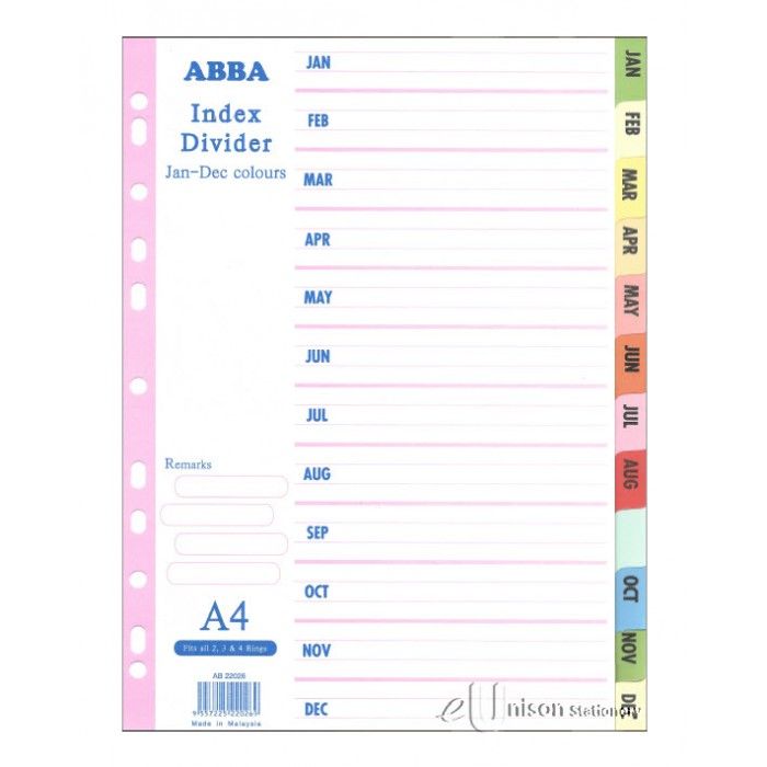 ASTAR Index Divider Jan-Dec