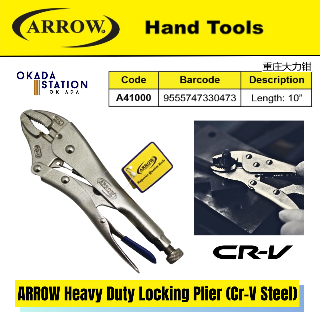 ARROW Heavy Duty Locking Plier 10"(Cr-V Steel) - A41000 / Curved Straight Jaw Locking Plier / Vice Gripe Plier / Locking Plier / Heavy Duty / Cr-V Steel / 10" / A41000 / Plier / Hand Tools