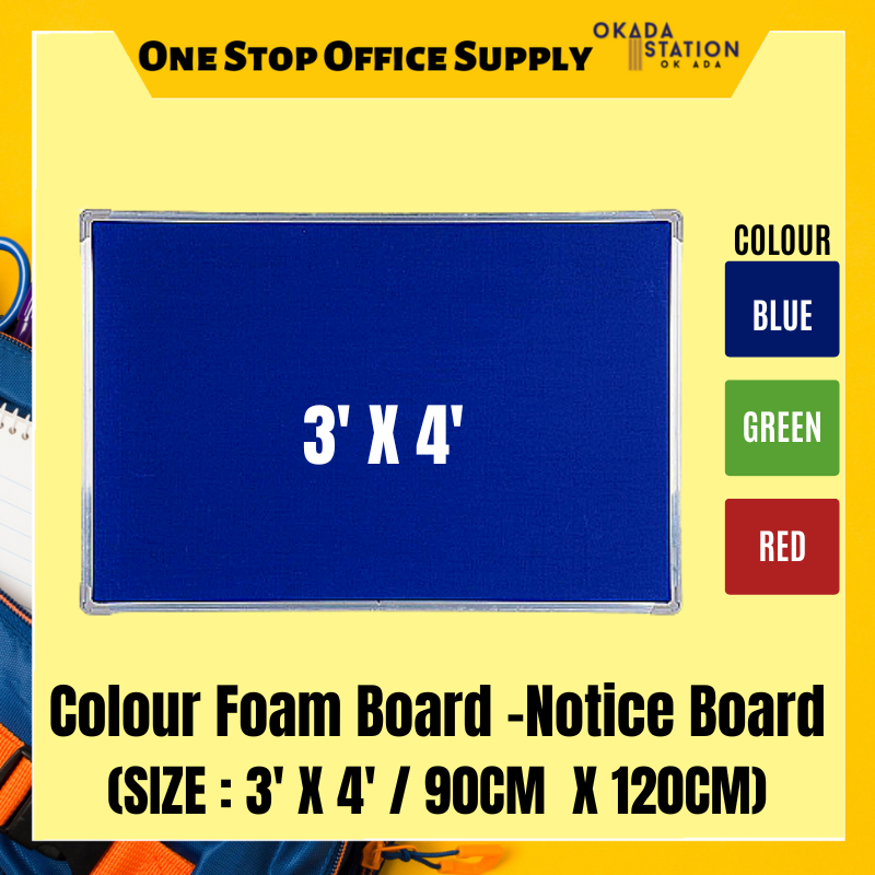 COLOUR FOAM NOTICE BOARD / NOTICE BOARD / 3' X 4' / 3FT X 4FT / FNB-34 / WITH ALUMINIUM FRAME / COLOR FOAM BOARD / SOFT BOARD /