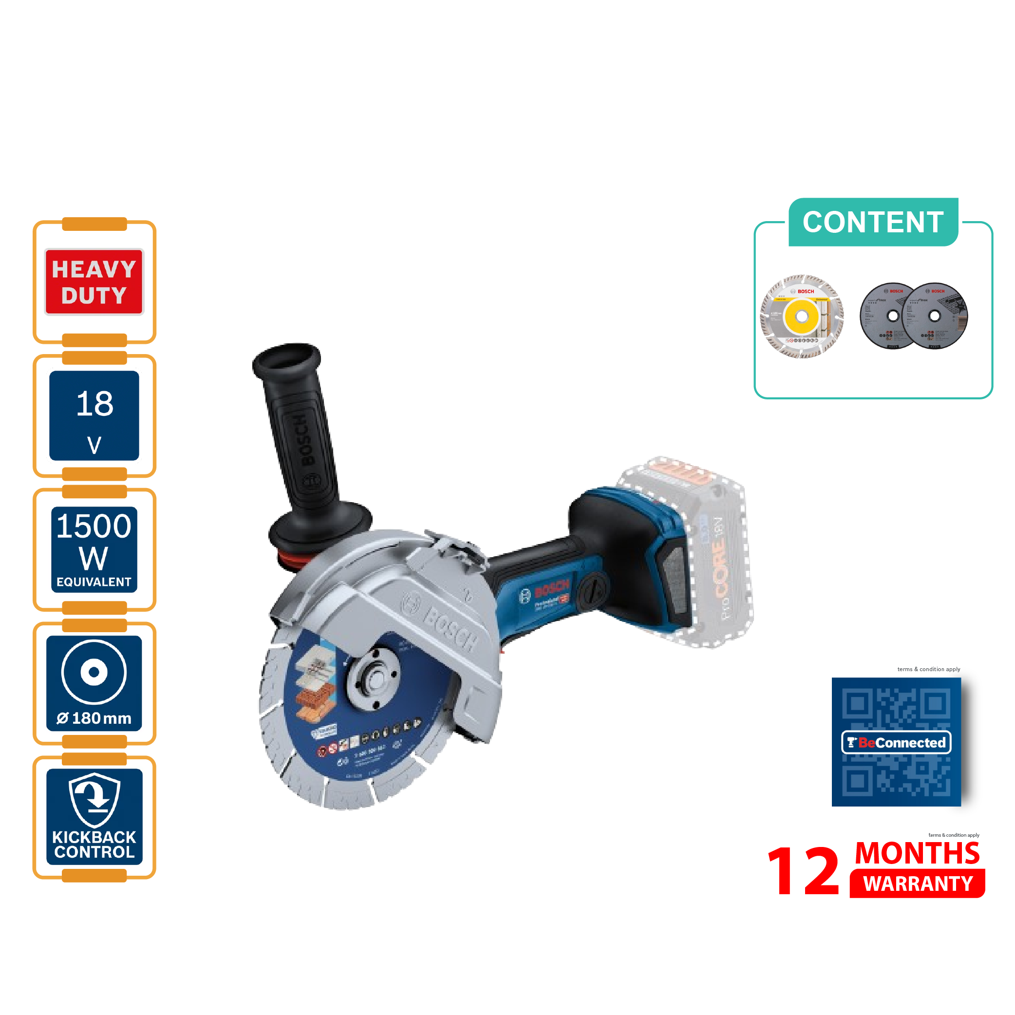 BOSCH GWS 18V-180PC Paddle Switch Angle Grinder (SOLO) - 06019H6E01