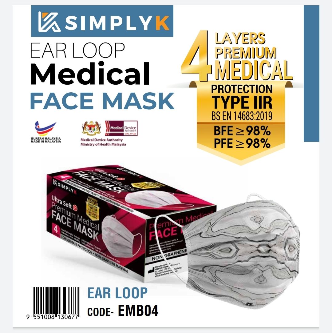 SimplyK 4ply premium medical headloop/earloop face Mask SimplyK (Penghantaran Seluruh Malaysia)